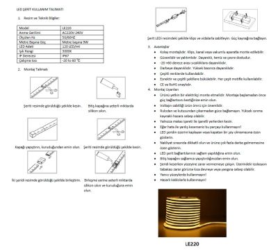 LE220 S 220 V İç/Dış Mekan Neon Şerit LED (3000K) - 3